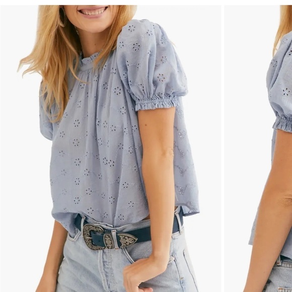 Free people letters to Juliet baby blue eyelet top XS - Picture 3 of 8